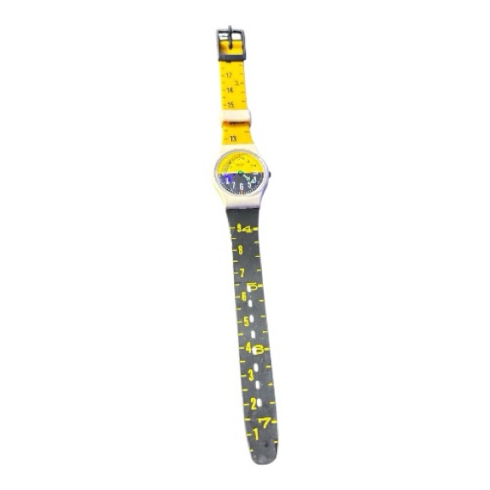 Vintage Swatch Women’s Seventeen Seven Yellow and Black Watch Y2K Unisex 1988